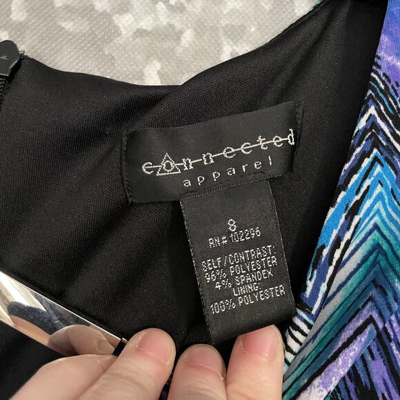 Connected Apparel Blue Chevron Sleeveless Jumpsuit - Size 8 - Silver Neck Accent - Picture 5 of 7